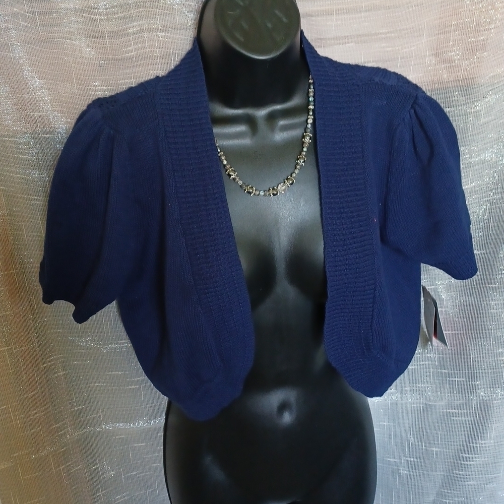 kids R&K short sleeve crocheted cardigan, Navy, NWT,  XL